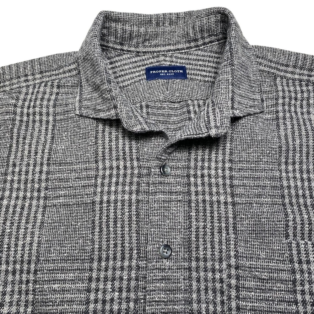 Proper Cloth Flannel Shirt (L) L/S Button Up Gray Glen Plaid